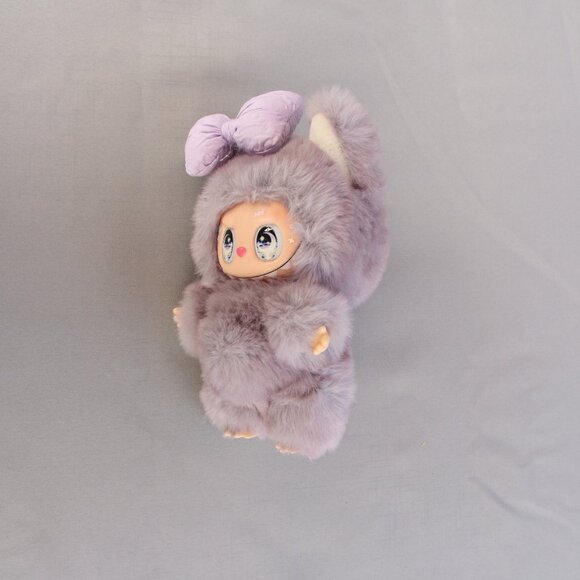 Custom Labubu Inspired The Monsters Grey With Purple Hair Bow Vinyl Plush Pendan - Picture 6 of 7